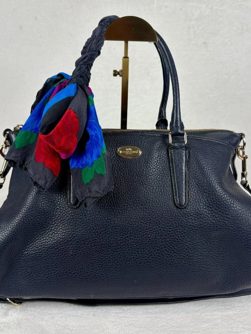 Coach Morgan Satchel in Midnight Navy Blue with Scarf - Picture 1 of 16